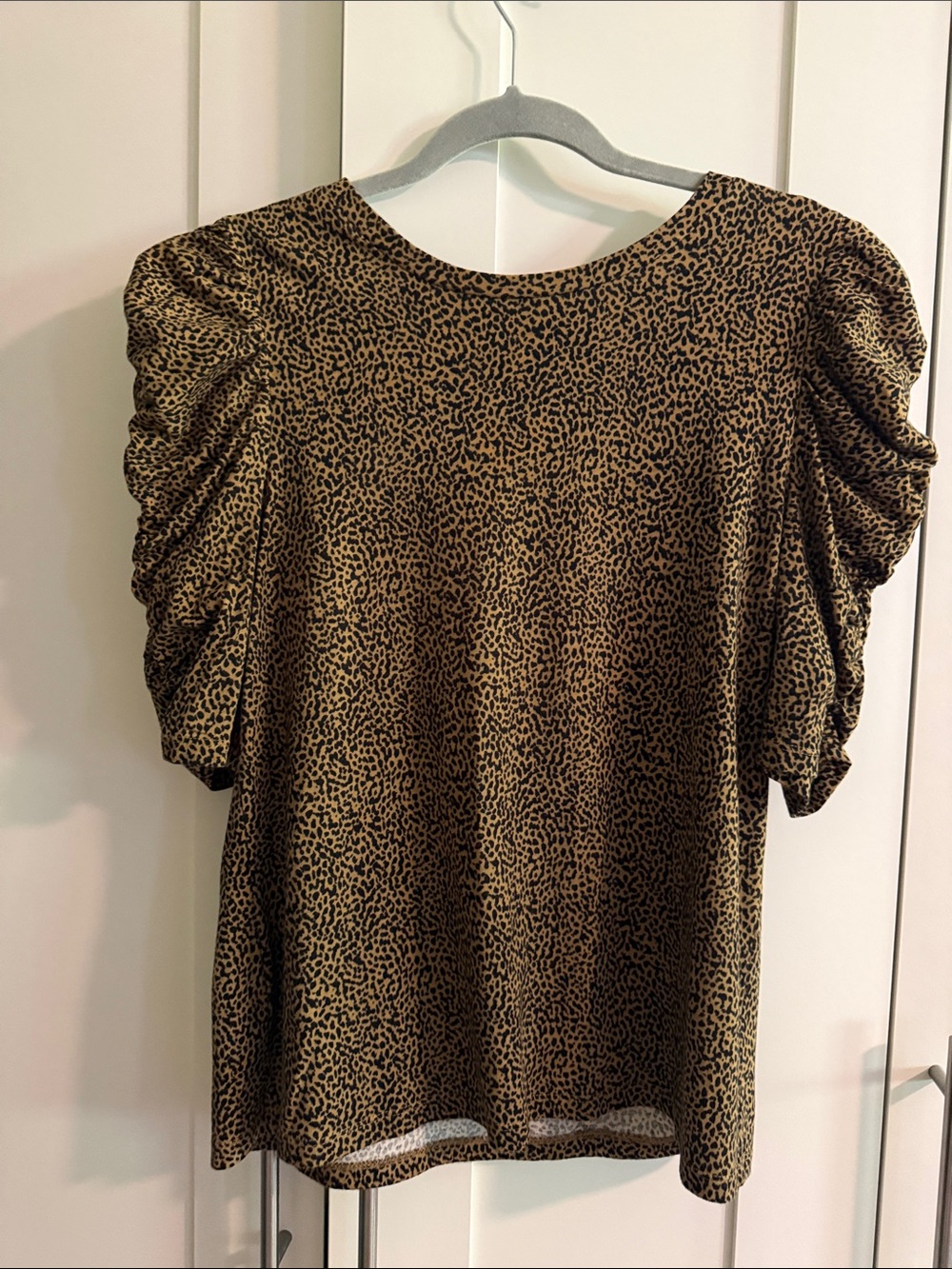 LOFT Brown and Black Leopard Puff-Sleeve Top
